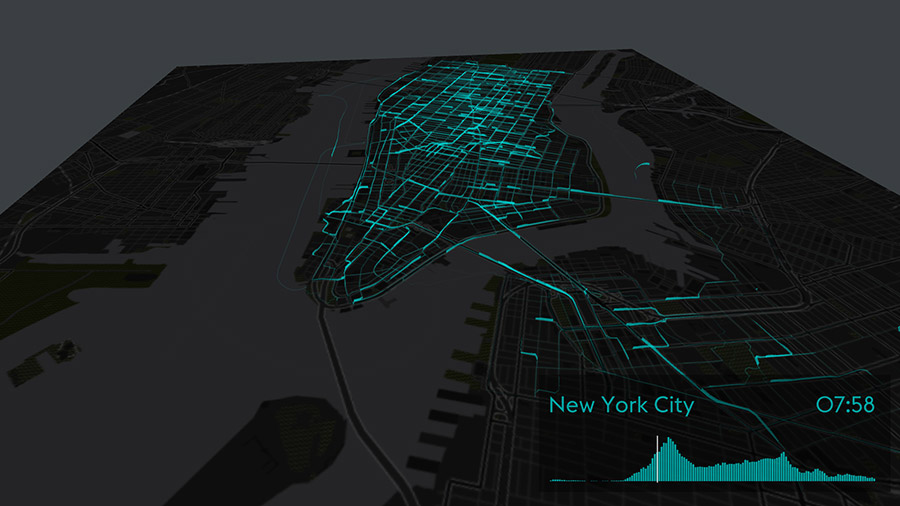 Trails of rented bikes in New York City